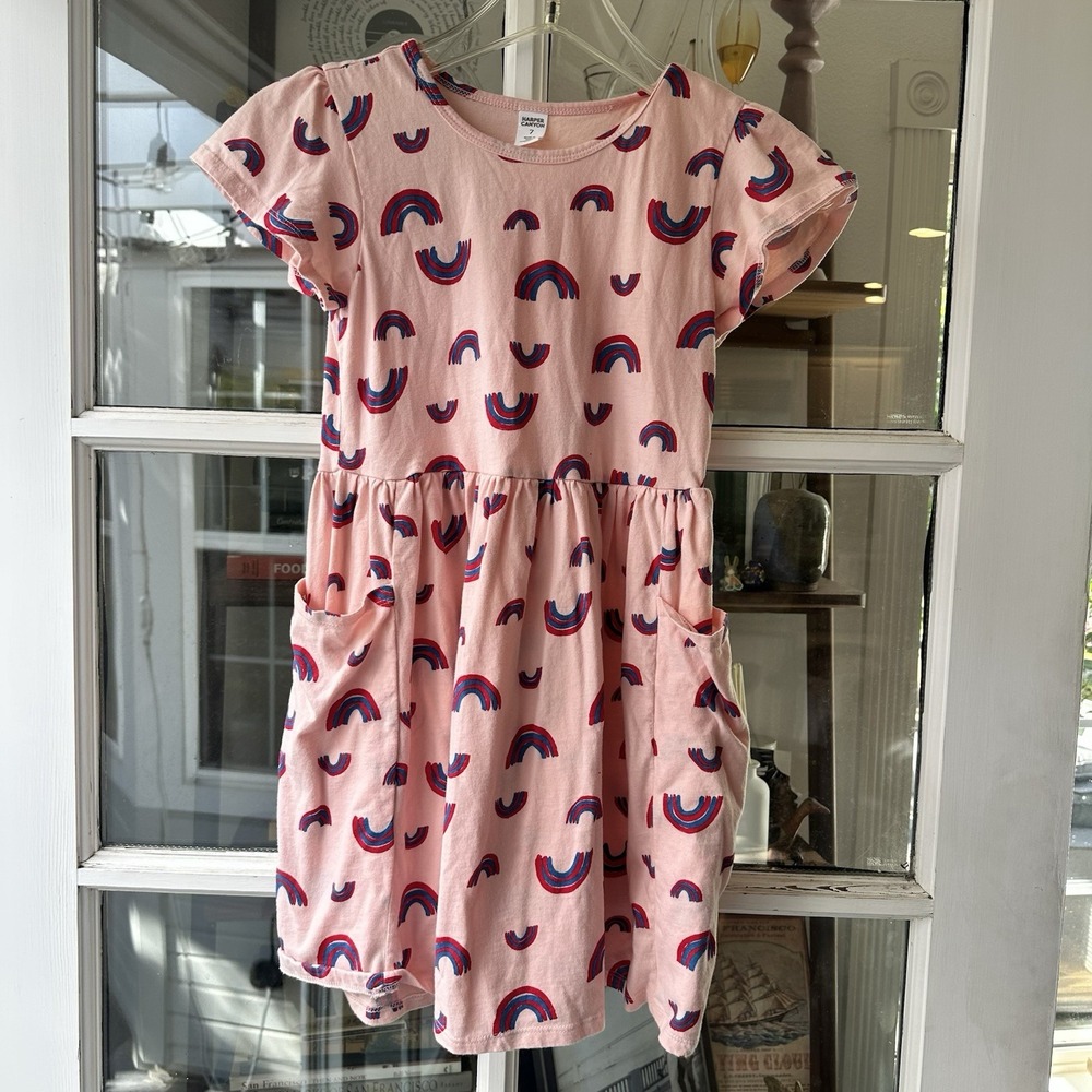 Harper Canyon Girls' S 7 Pink Rainbow ShortSleeve Swing Dress‎